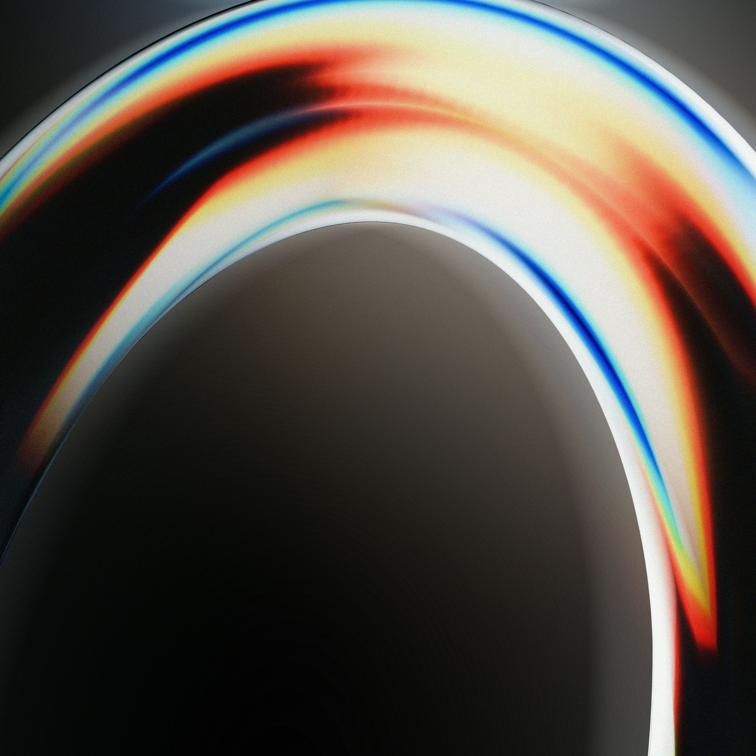 Render 3D de circulo transparente con reflexiiones de luz sobre fondo negro